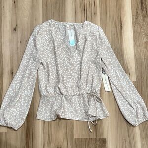 Nine Britton Cream Patterned Blouse with Tie Waist